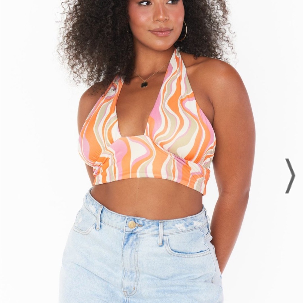 Show Me Your Mumu Hyper Halter Top Wavy Stripe Cropped Size S